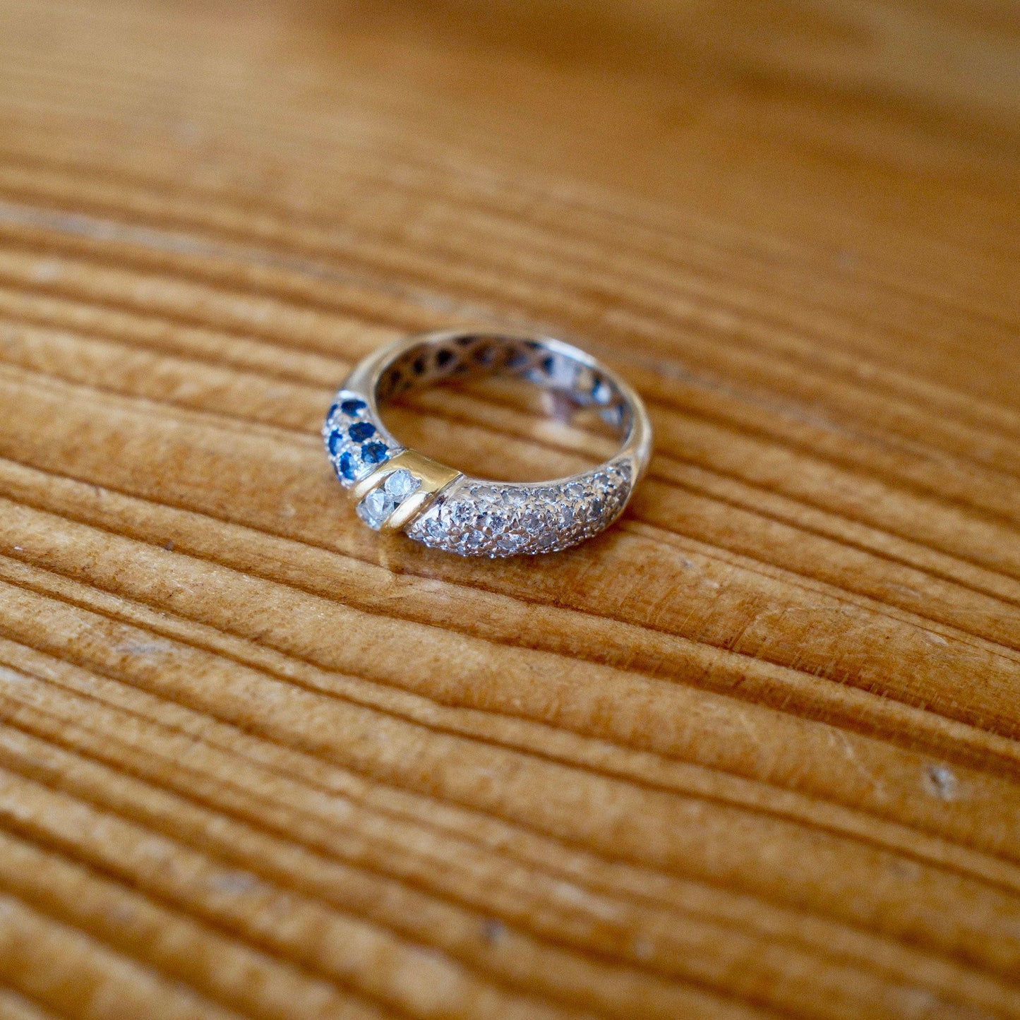14K Yellow & White Gold Natural Sapphires and Diamonds Band