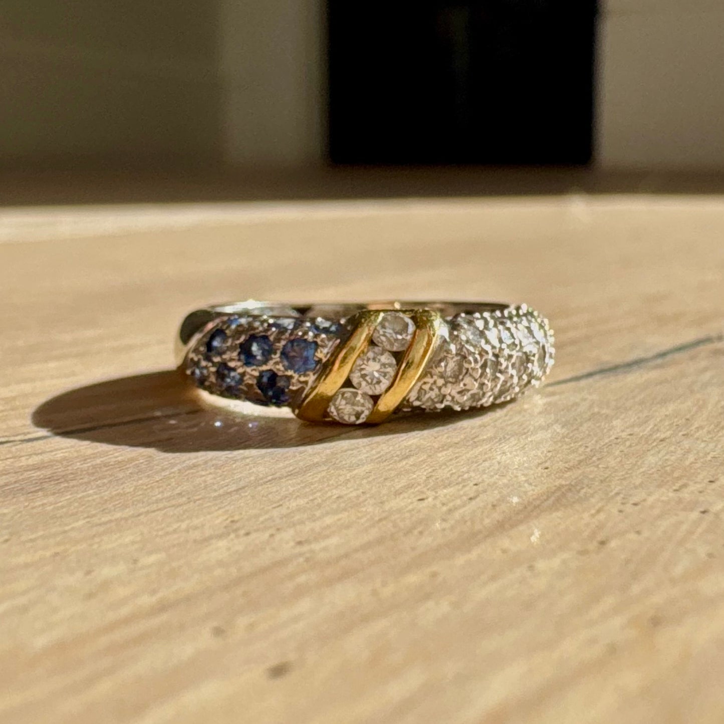 14K Yellow & White Gold Natural Sapphires and Diamonds Band
