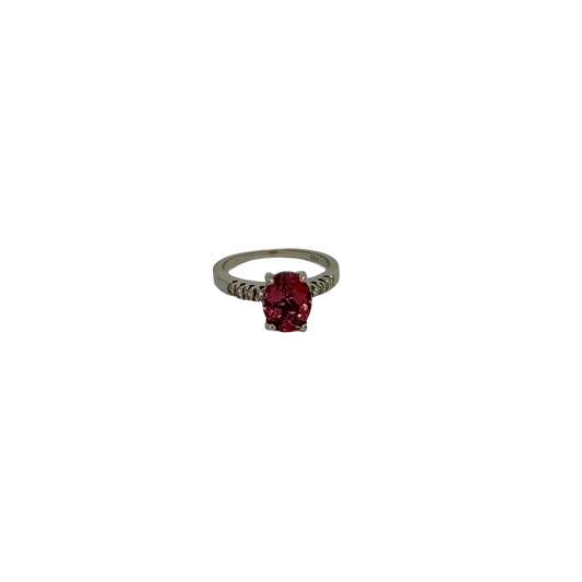 18K White Gold Pink Tourmaline and Diamond Ring