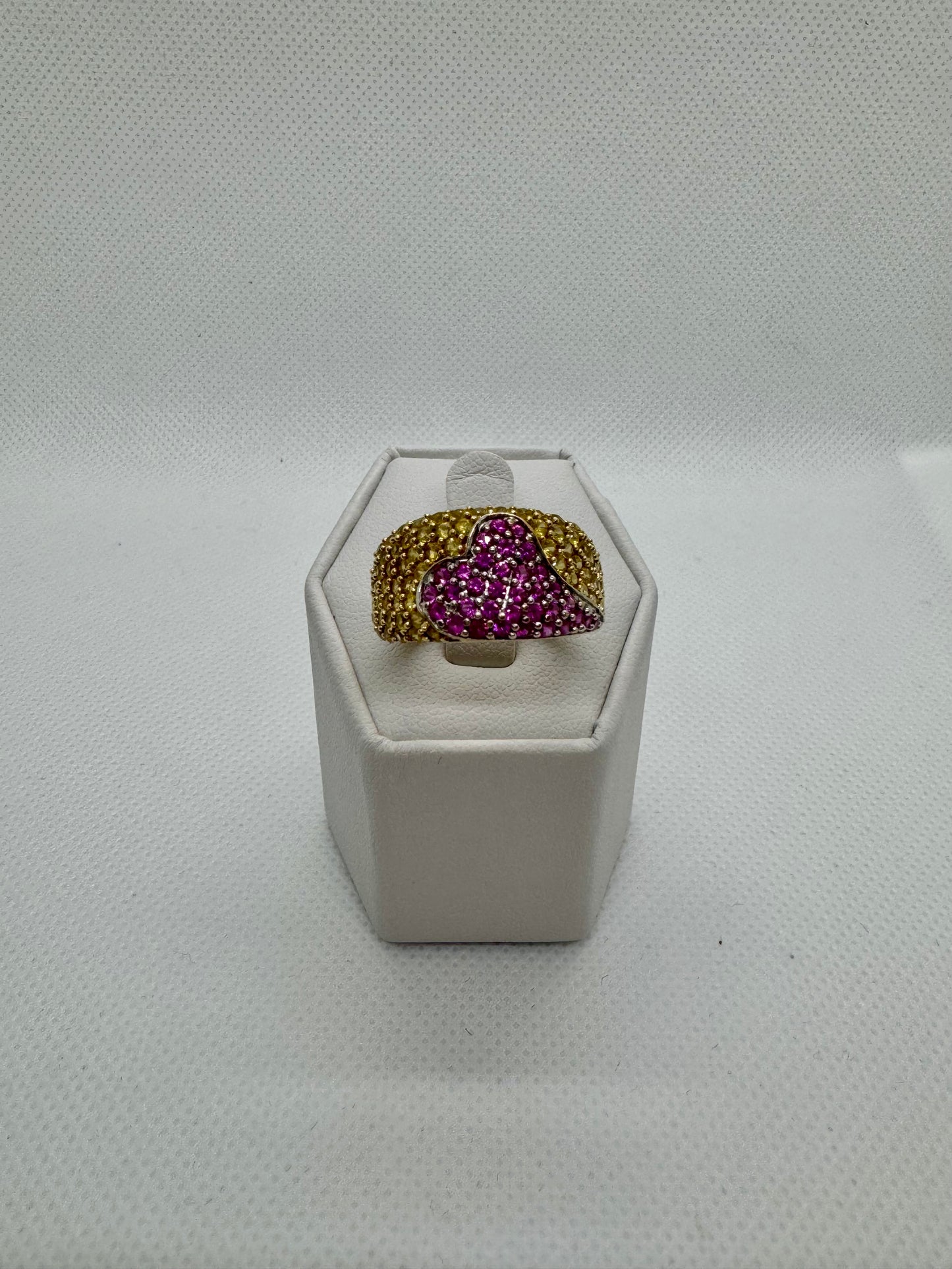 14K Pink and Yellow Topaz Heart Ring