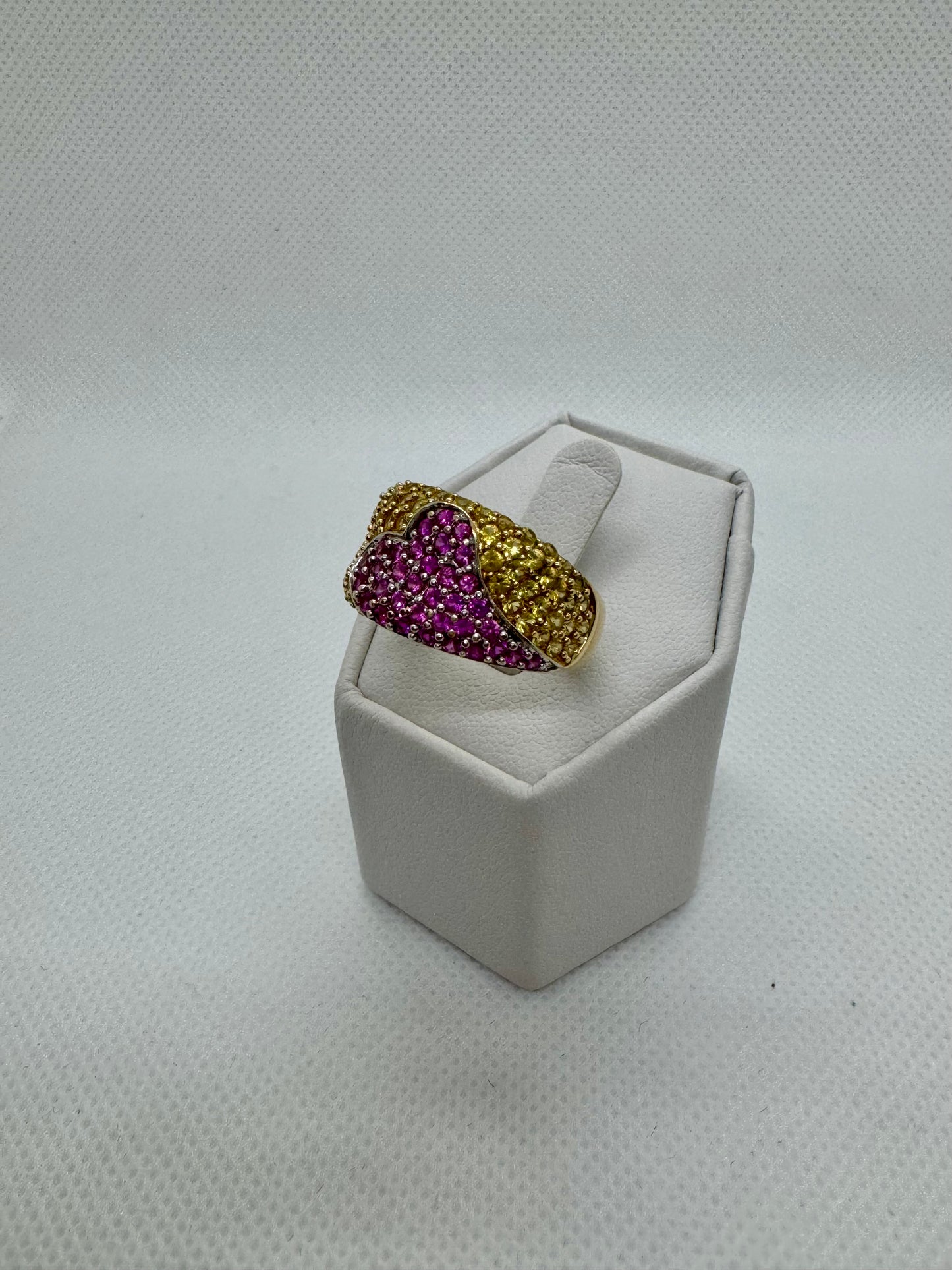 14K Pink and Yellow Topaz Heart Ring