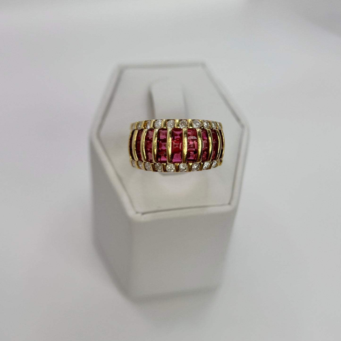 18K Natural Ruby and Diamond Bombe Ring