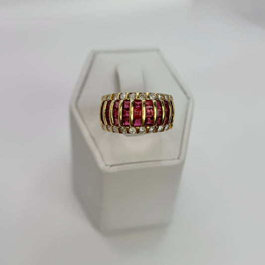 18K Natural Ruby and Diamond Bombe Ring
