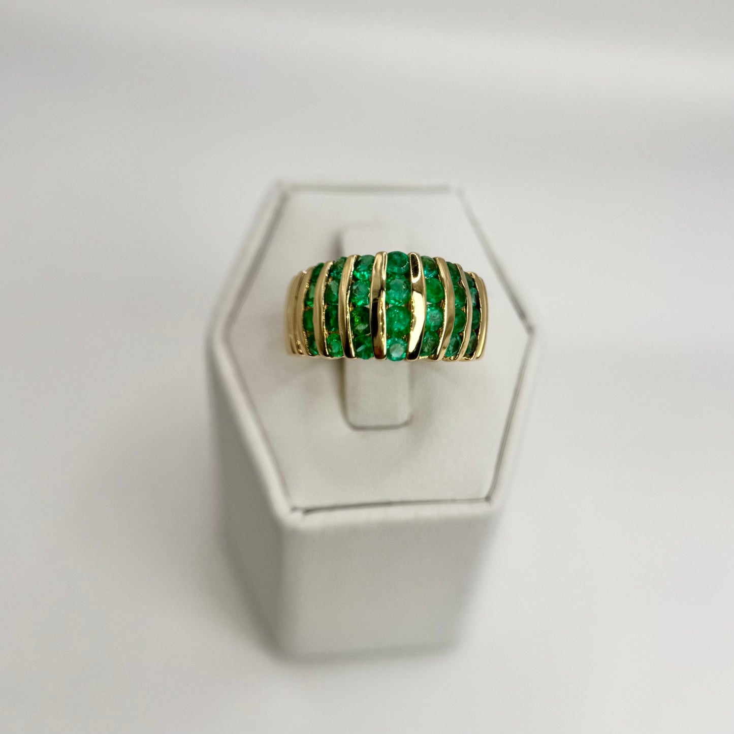 14K Natural Emerald Bombe Ring