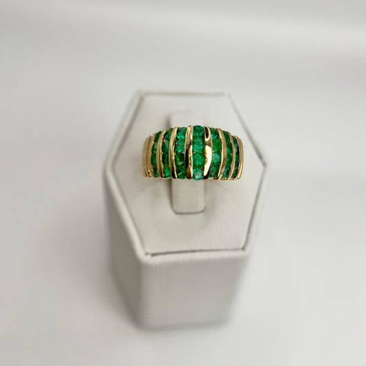 14K Natural Emerald Bombe Ring