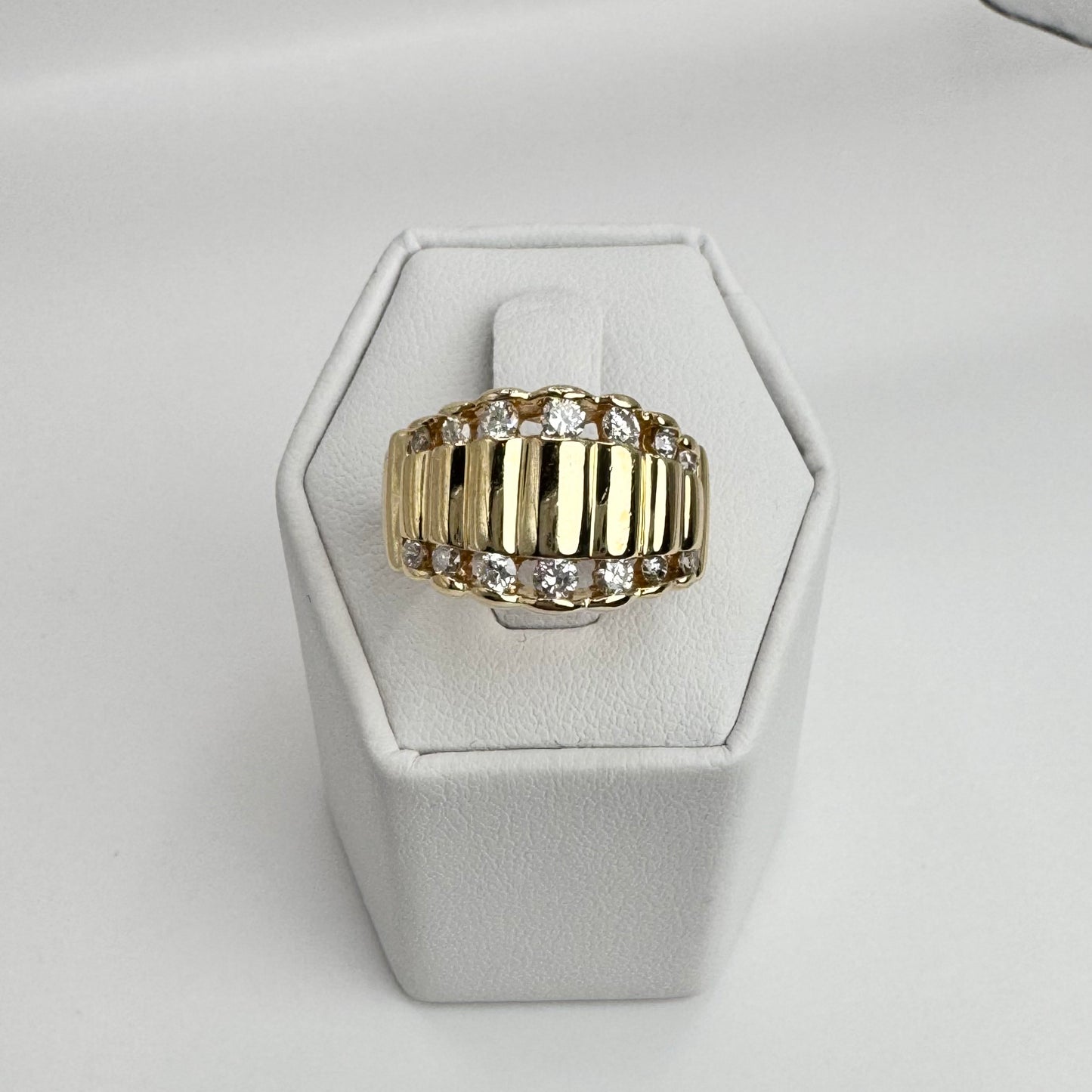14K Natural Diamond Bombe Ring