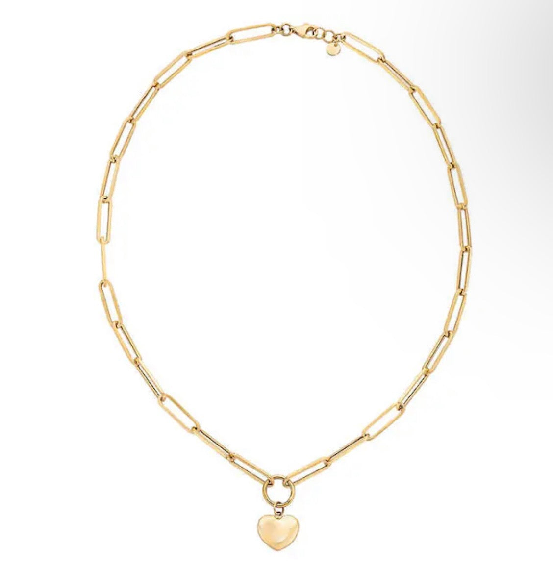 14K Paperclip Chain with Heart Charm