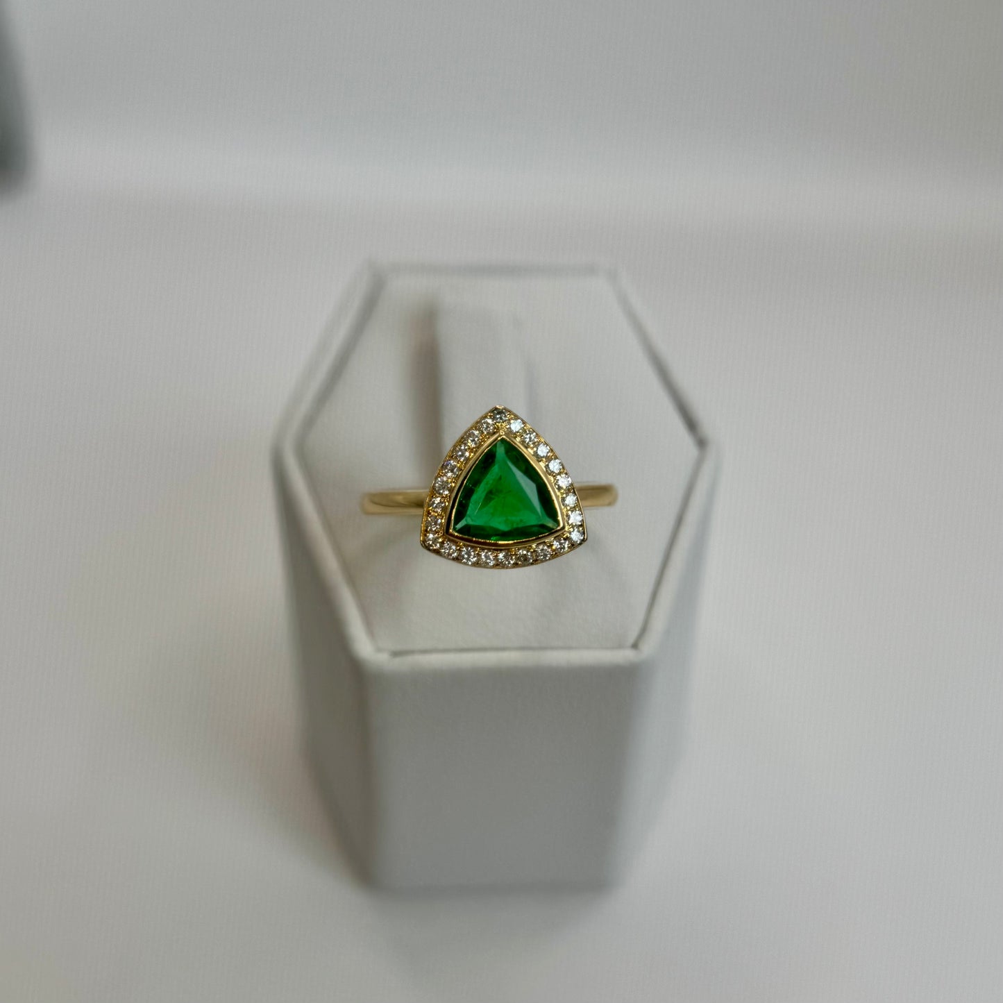 18K Natural Trillion Cut Emerald & Diamond Ring