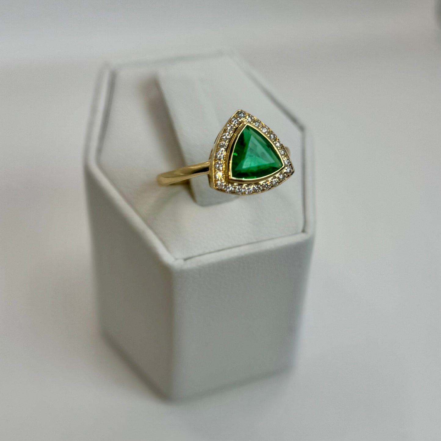 18K Natural Trillion Cut Emerald & Diamond Ring