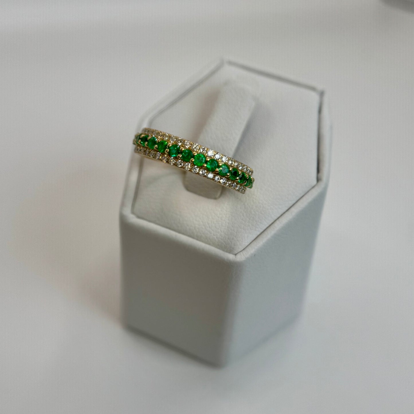18K Natural Emerald and Diamond Band