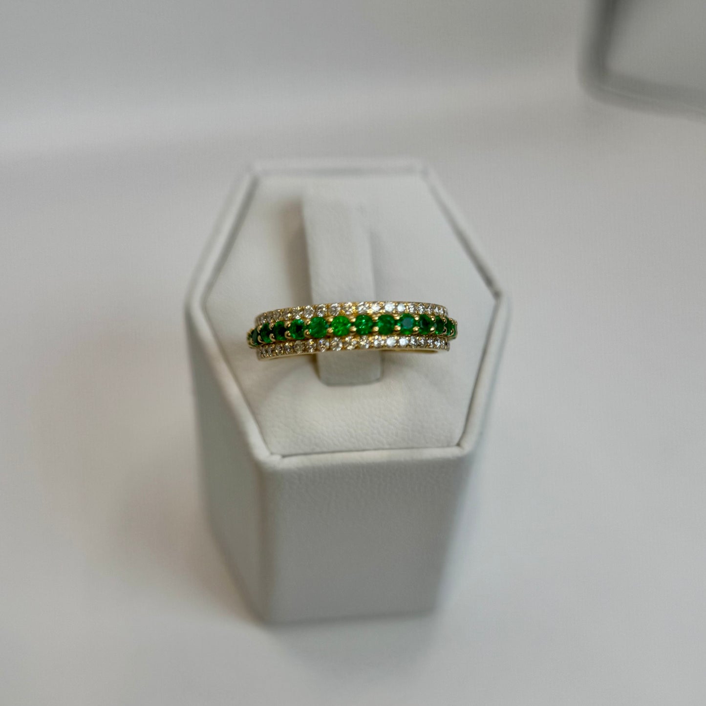 18K Natural Emerald and Diamond Band