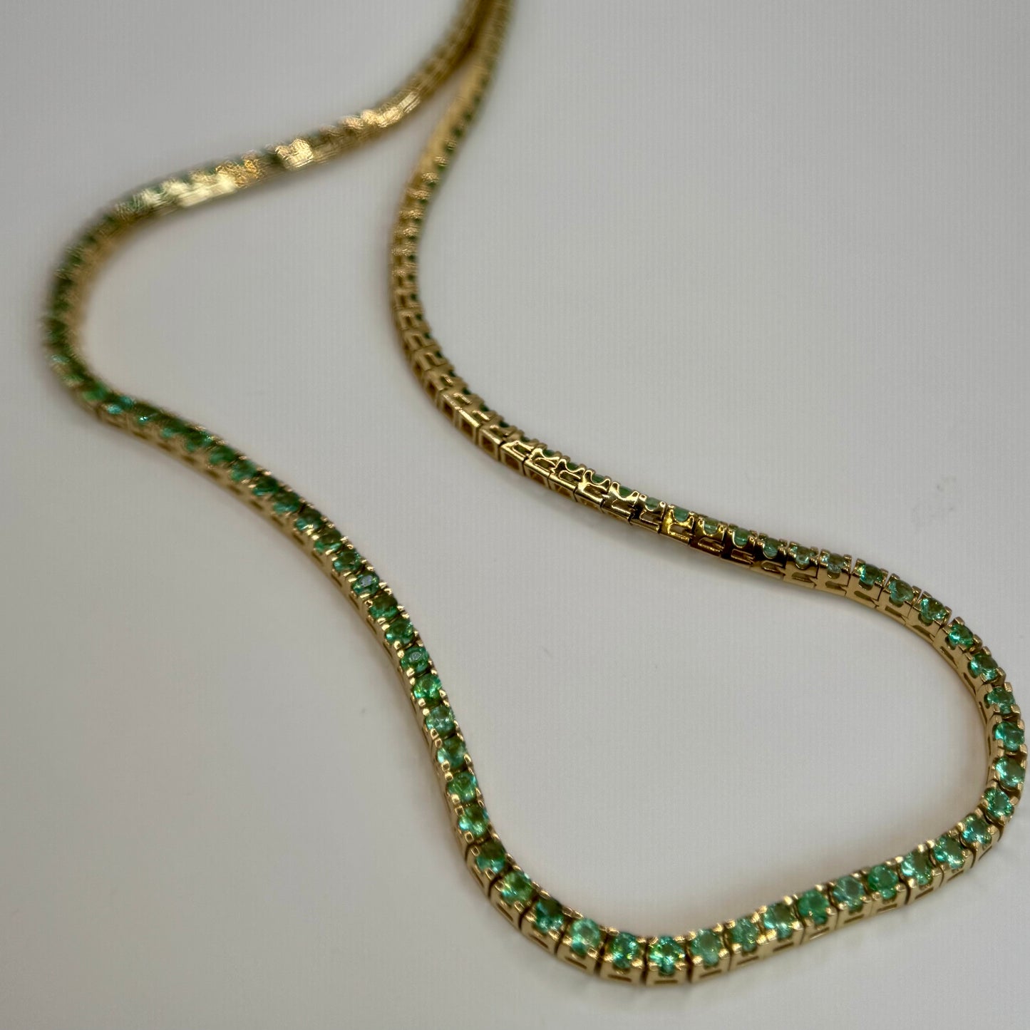 14K Natural Emerald Tennis Necklace