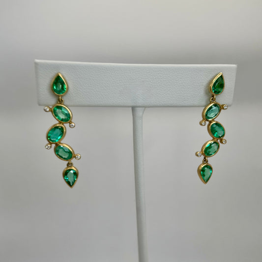 18K Natural Emerald and Diamond Drop Earrings