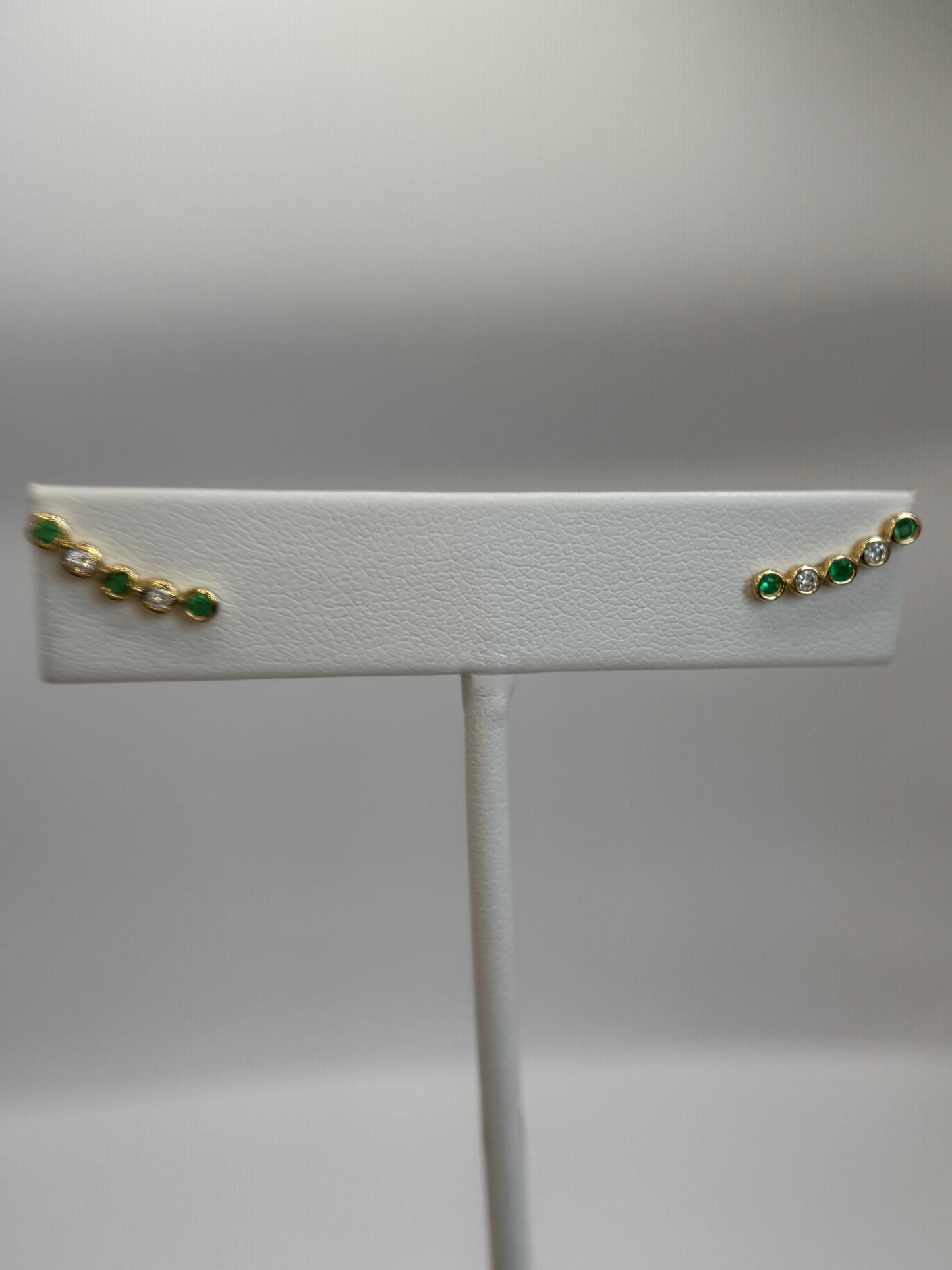 14K Natural Emerald and Diamond Ear Climber Earrings