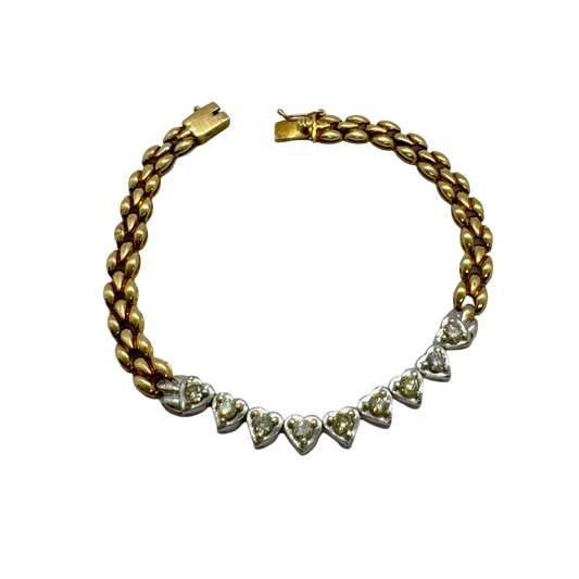14K Two-Tone Heart Link Bracelet