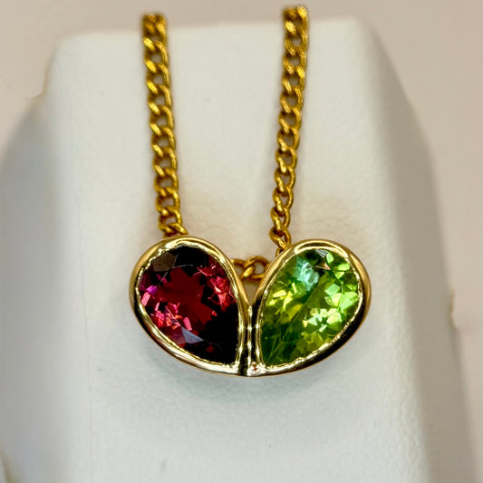 18K Peridot & Tourmaline Pendant