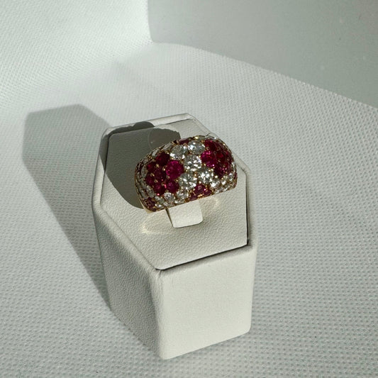 18K Natural Ruby and Diamond Dome Band