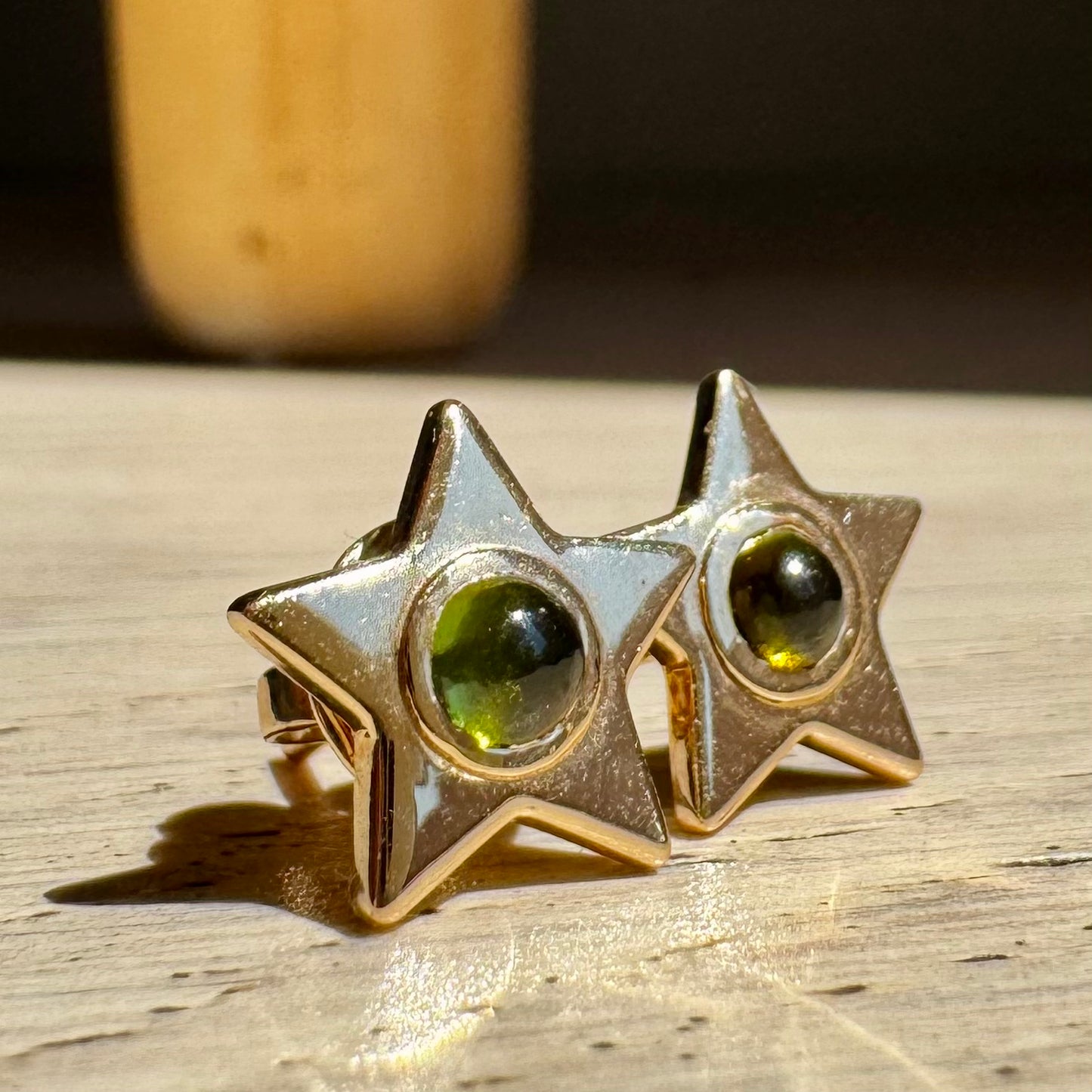 14K Peridot Star Earrings