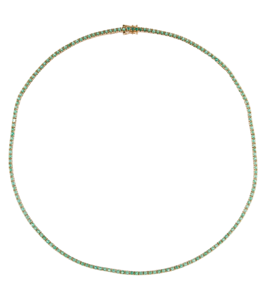 14K Natural Emerald Tennis Necklace